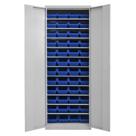 ADB Werkzeugschrank mit 11 Fachböden und 48 Sichtlagerkästen blau