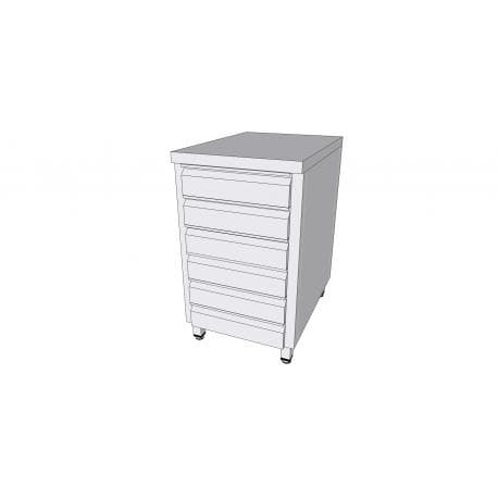 Table centrale en inox avec bloc de 6 tiroirs à pizza