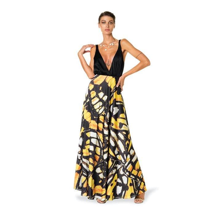 Abito in Raso con Stampa Farfalla