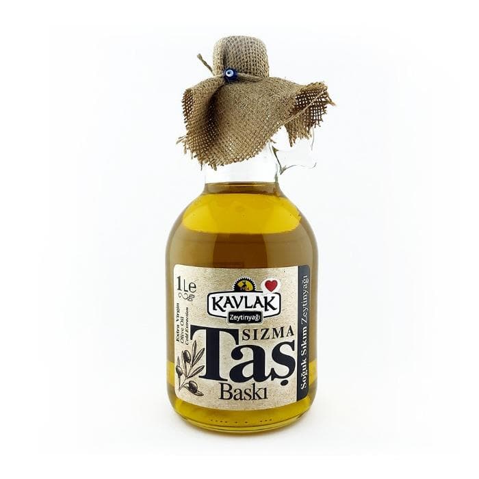 Kavlak Taş Baskı Soğuk Sıkım Zeytinyağı 1 Lt Gallone Cam Şiş