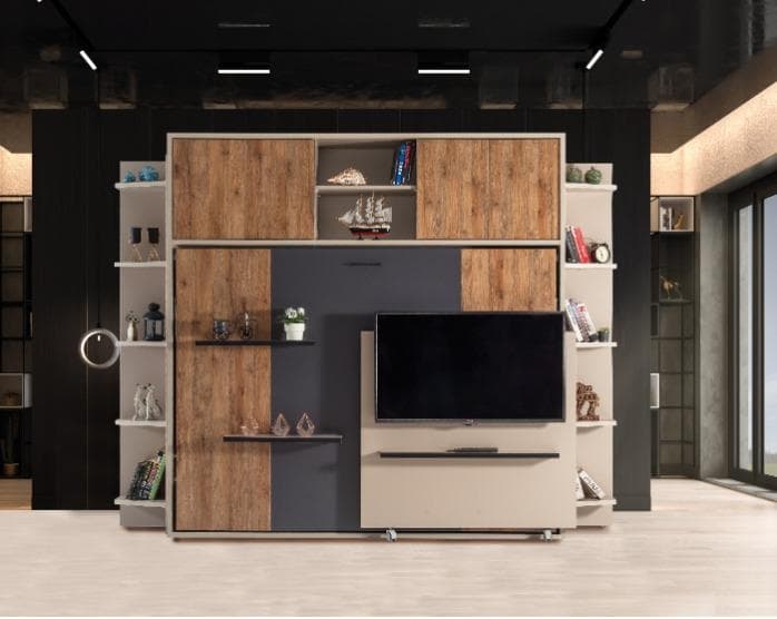 Lit escamotable horizontal 2 places 3 en 1 combiné