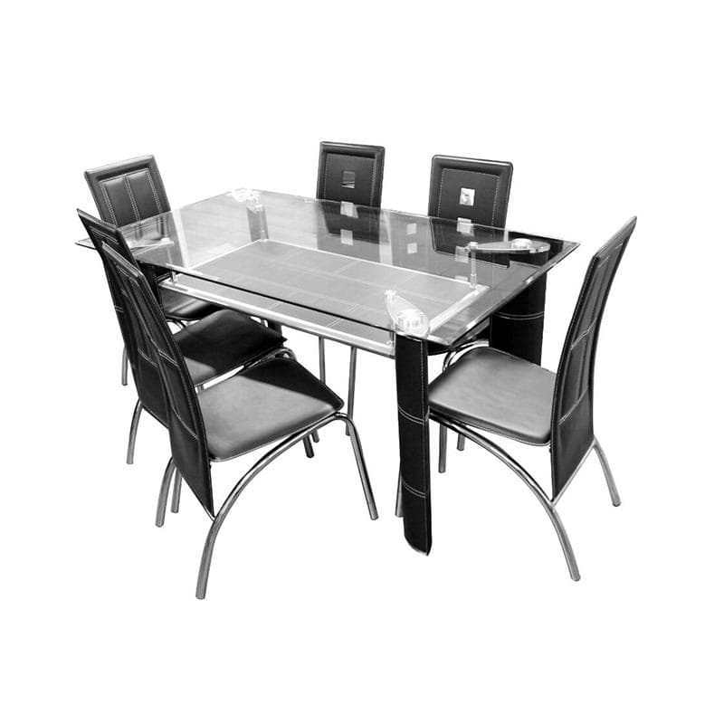 Table À Manger Avec 6 Chaises Pied Métal Rembourré Simili-cuir Plateau Dt523