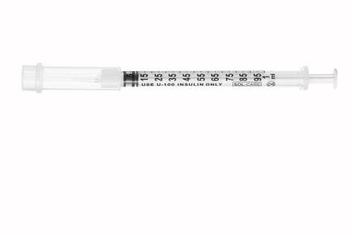 SOL-GUARD™ Insulin Safety Syringe U-100 Insulin Only (with Fixed Needle)