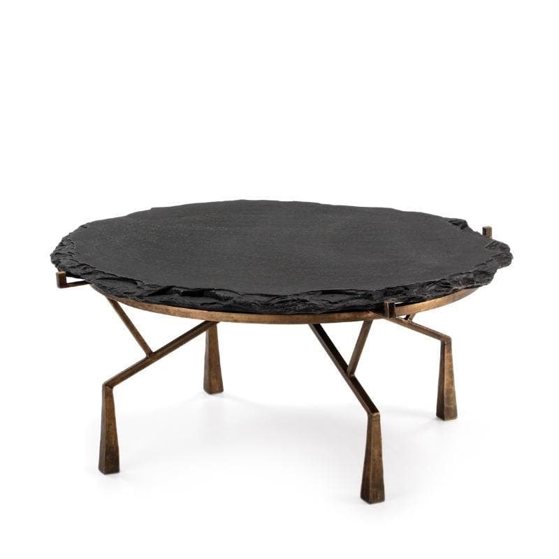 Kaffeetisch 95x95x41 Stein Schwarz/metall Goldene Antike - Niedrige Tische