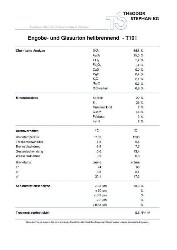 Engobe- und Glasurton hellbrennend T101