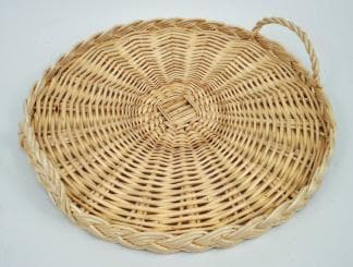 Plateau rond bord natté osier blanc