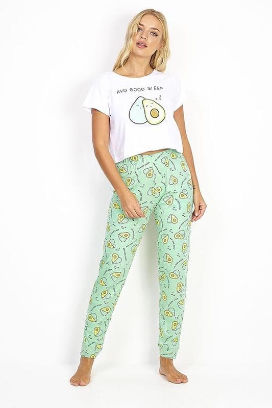 AVOCADO SLOGAN PRINT PYJAMA SET