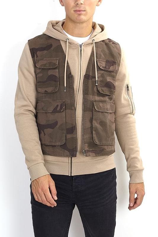KHAKI CAMOUFLAGE PRINT UTILITY GILET