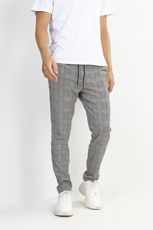 PRINCE OF WALES CHECK PRINT DRAWSTRING WAIST PANTS