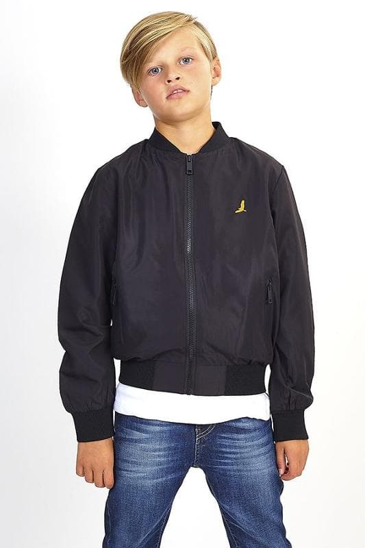 BOYS RIB DETAIL BLACK BOMBER JACKET