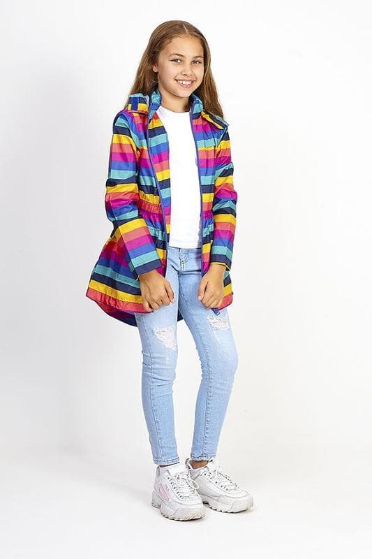 GIRLS RAINBOW STRIPE PRINT HOODED MAC