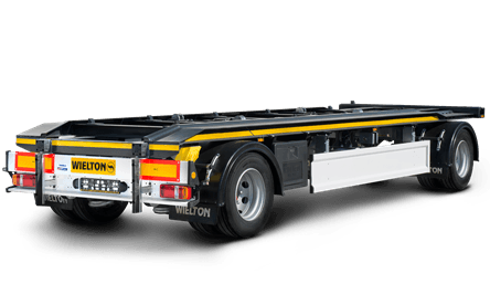 DIN 30722'ye göre yapılmış olan rulo konteynerlerin nakliyesi için römork.