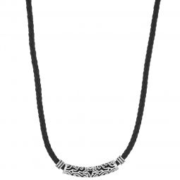 INCREASED PENDANT WITH HAND MADE CORD AND SINGLE METAL ELEMENT, LENGTH 70CM, BLACK COLOR.