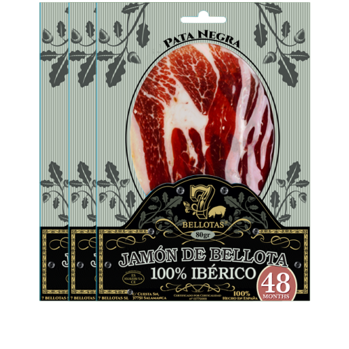 100% IBERY PATA NEGRA HAM FED WITH Acorns, Sliced