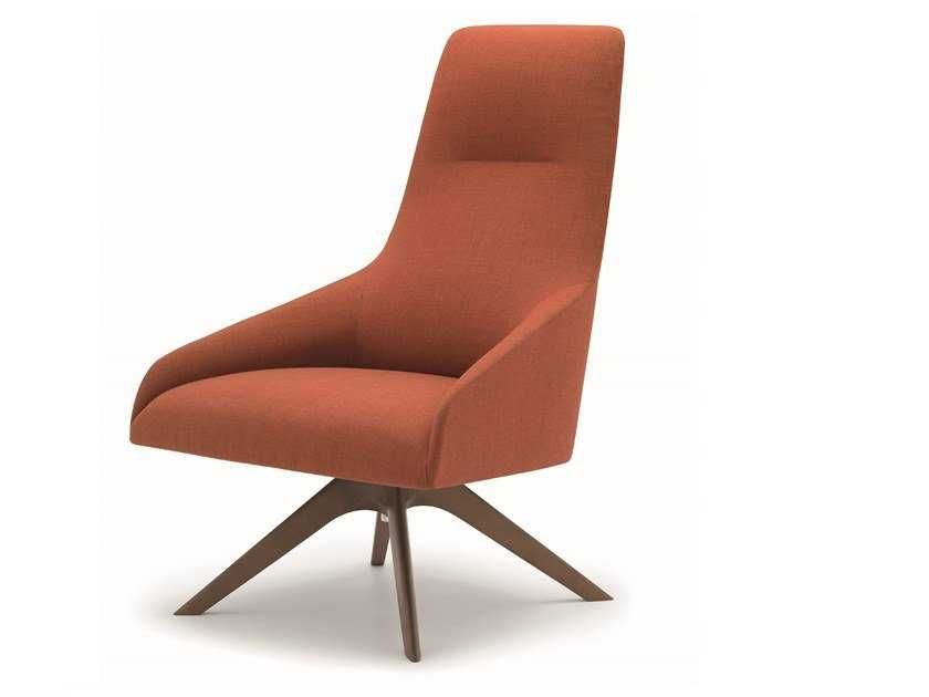 Swivel upholstered high-back armchair