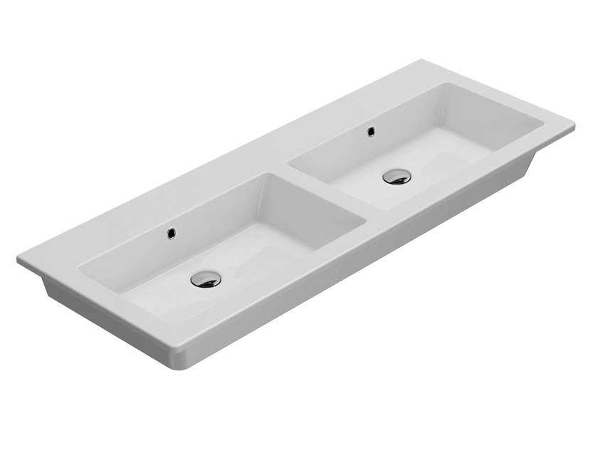Çift dikdörtgen duvara monte seramik lavabo