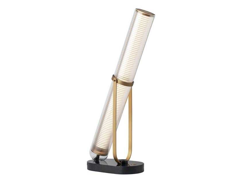 LED glass, aluminium and marble table lamp