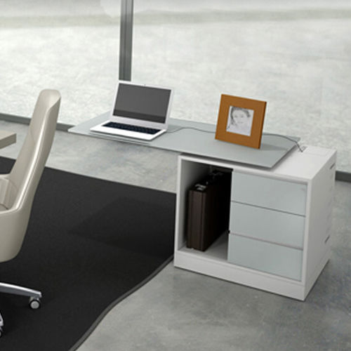 WOODEN OFFICE UNIT / GLASS / LEATHER / 3 DRAWERS DESIGNED BY JORGE Pliers
