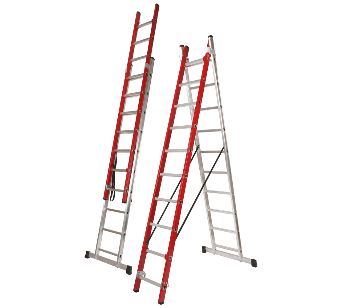 Aluminium and fiberglass 2 section transformable ladder