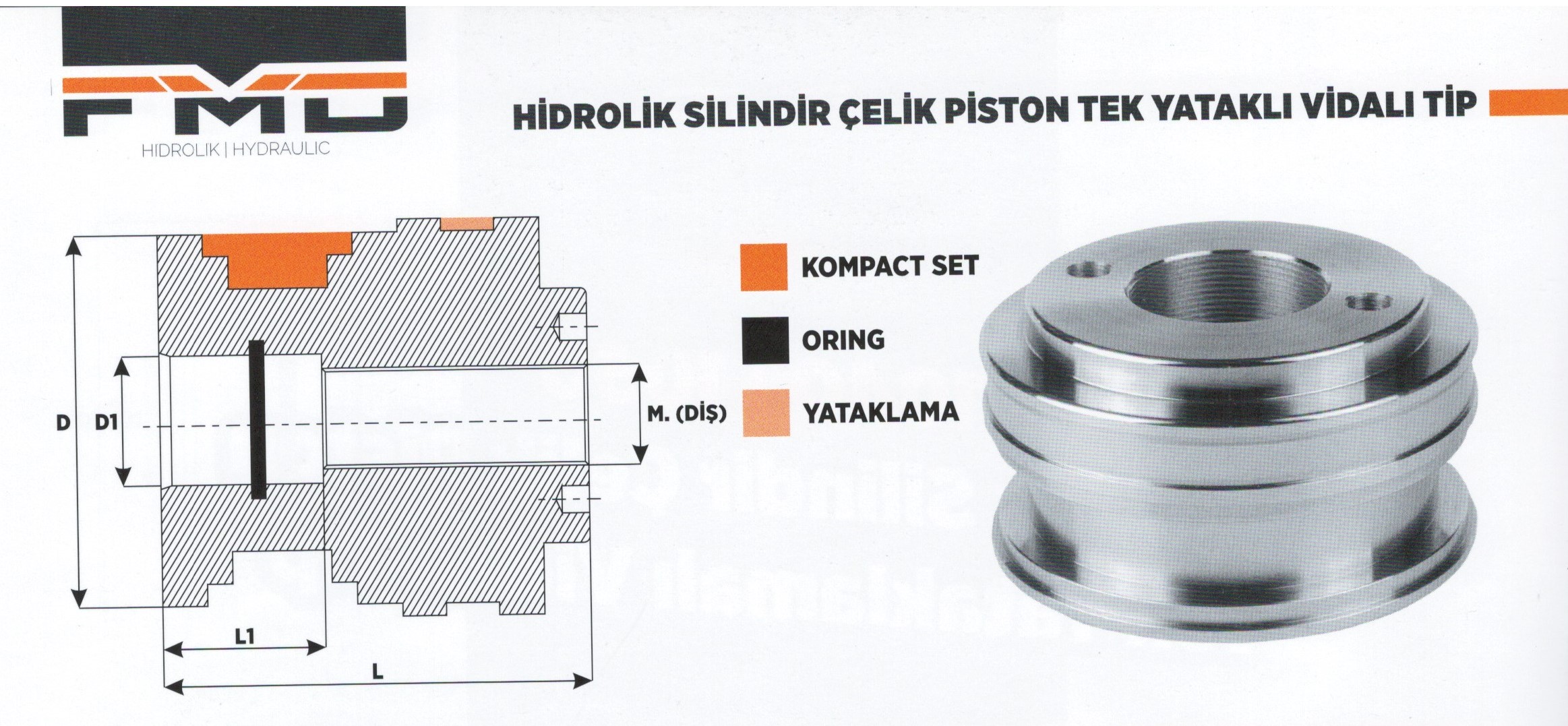 hidrolik silindir tek yataklı vidalı piston