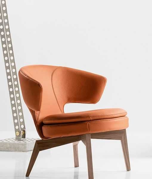 Larissa armchair in orange leather (walnut base)