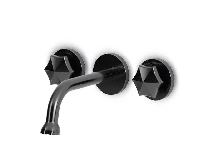 Wall-mounted stainless steel washbasin tap with individual rosettes