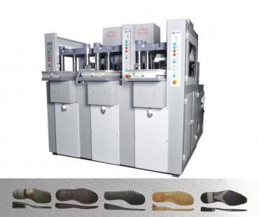 3 STATIONS, SINGLE COLOR PVC-THERMOLASTIC-TPU SOLE INJECTION MACHINE