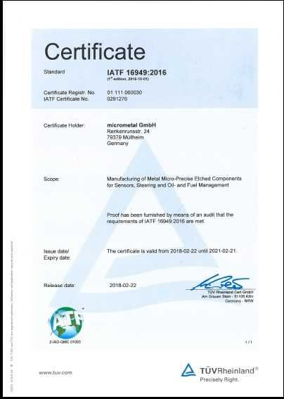 Micrometal GmbH-certificate