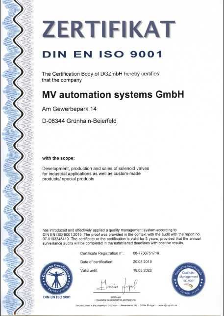 MV Automation Systems GmbH-certificate