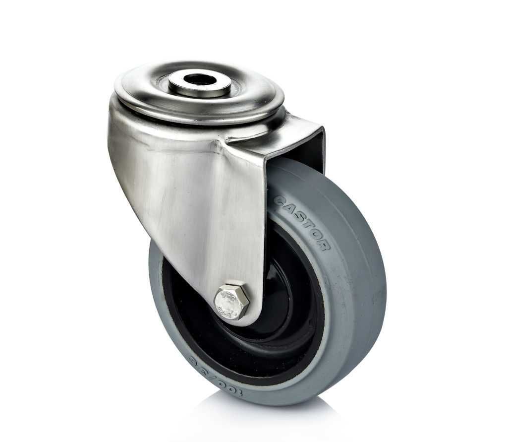 Stainless caster Grey rubber wheel Center hole mount
