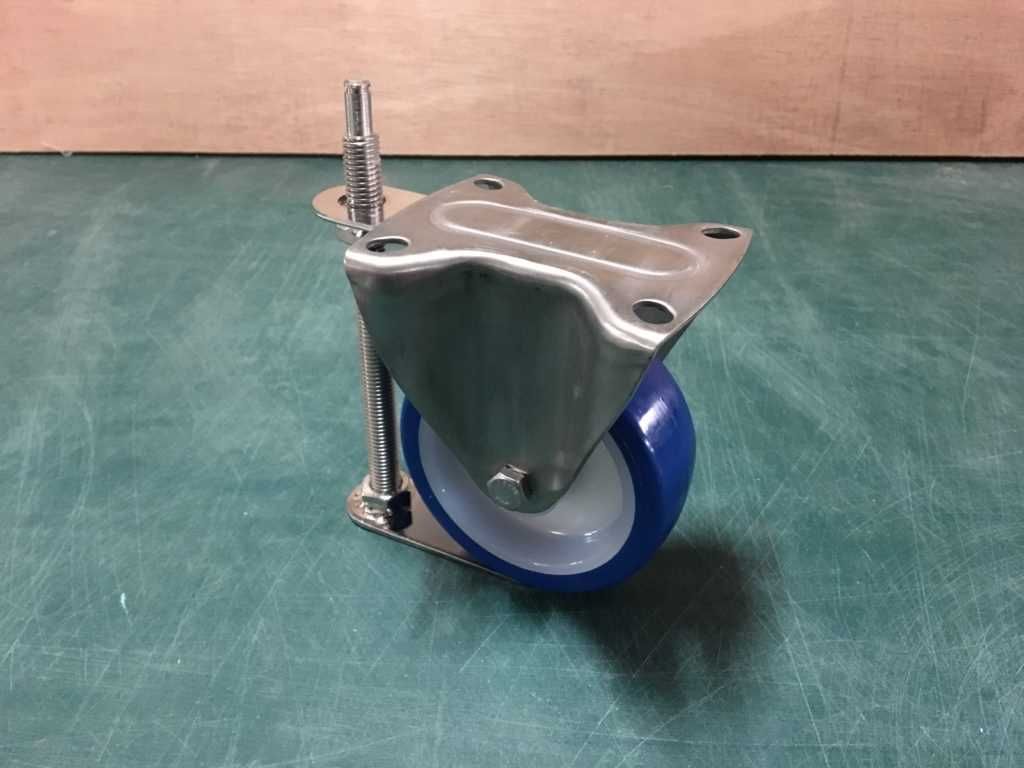 Stainless caster Blue PU wheel Plate mounted