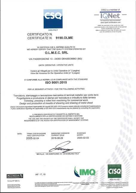 O.L.M.E.C.SRL / Officer Meccaniche-certificate