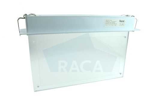 Taurac recessed mounted emergency lighting with plexiglass legend plate ceiling