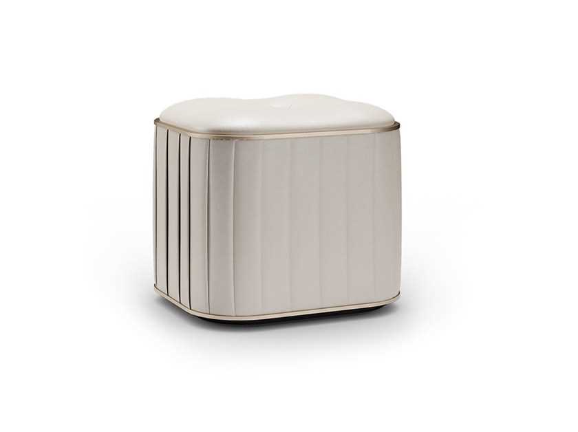 Upholstered square leather pouf