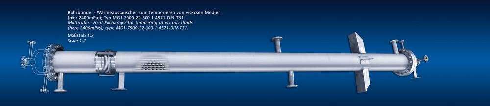 Intercambiador de calor de doble manga y múltiples tubo para medios altamente viscosos