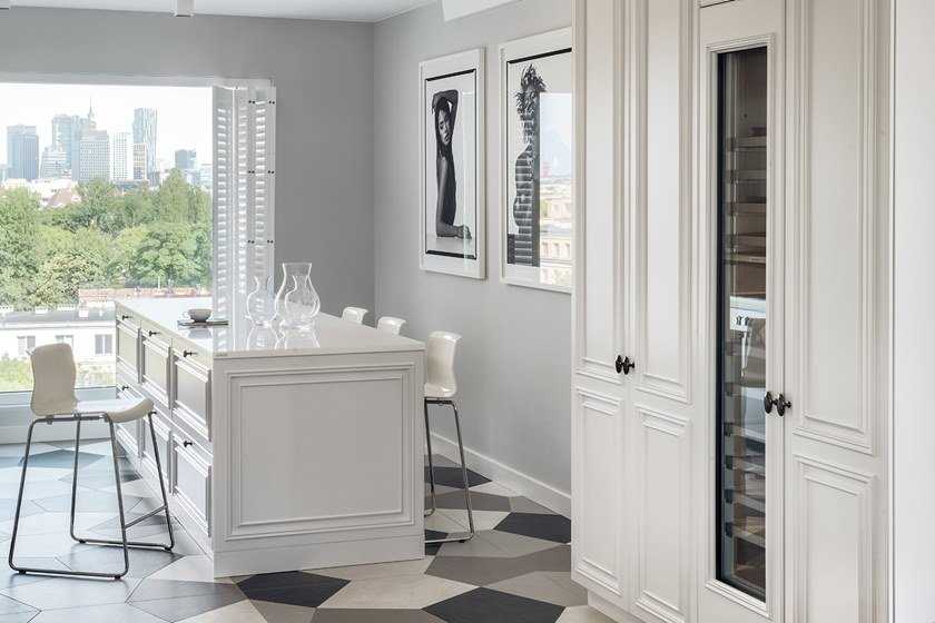 Wood veneer kitchen with island